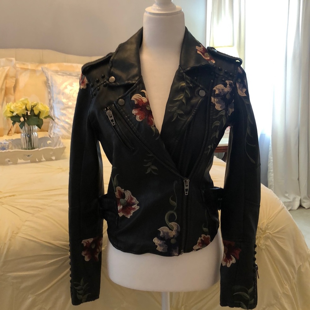 Leather embroidered Moto jacket